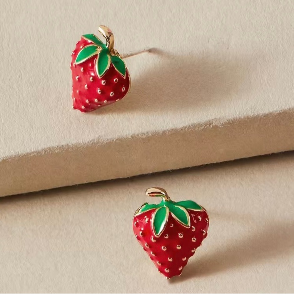NWT 18k gold plated Red Strawberry stud earrings